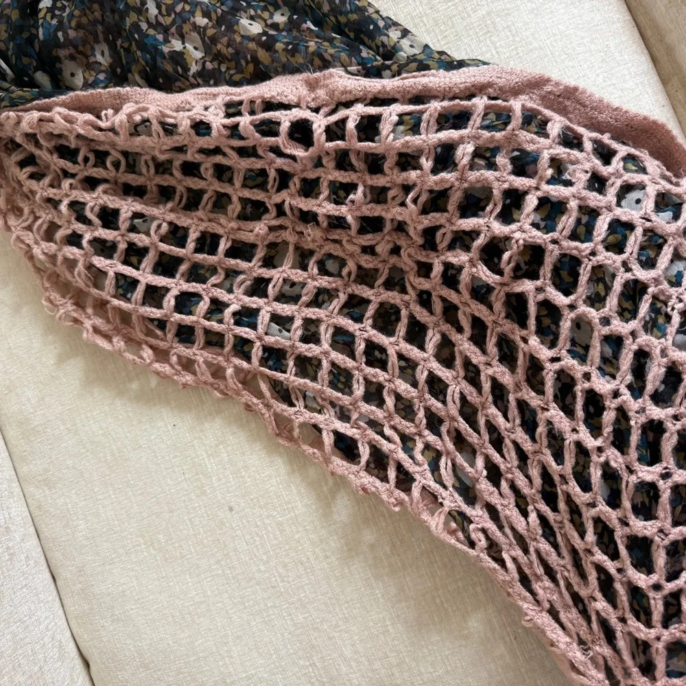 Pins & Needles Floral and Pink Crochet Scarf
